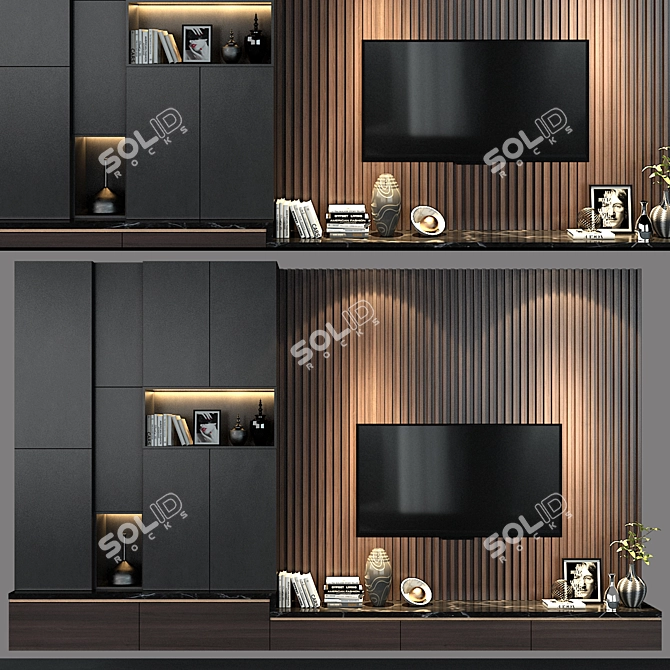 Sleek 138" TV Wall Set 3D model image 1