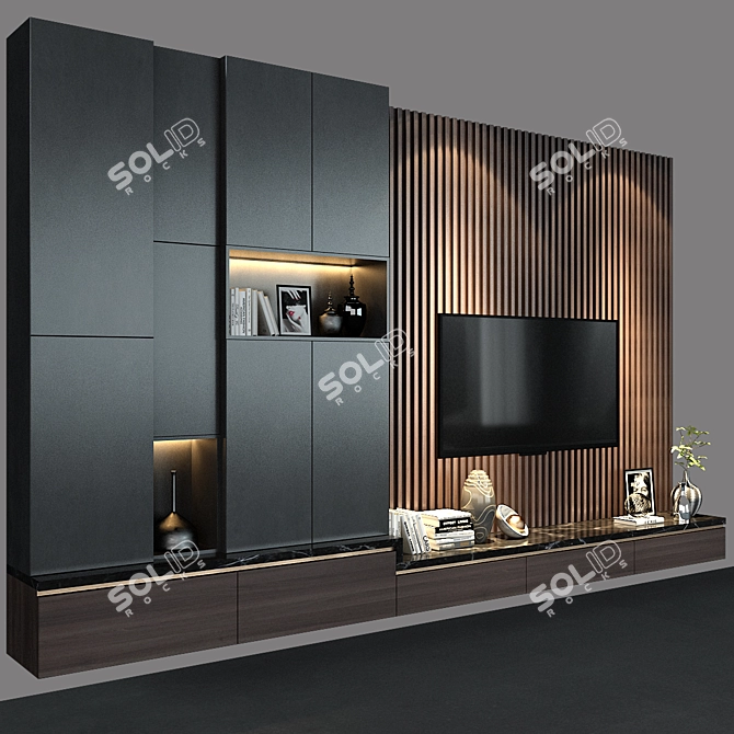 Sleek 138" TV Wall Set 3D model image 2