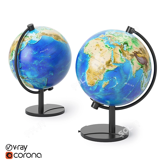 Vintage World Globe: 27.94cm Diameter 3D model image 1