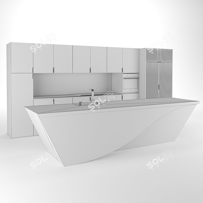 Modern Kitchen Design: Spline Geometry, 2.3MB Max File, Textures & Materials Included 3D model image 2