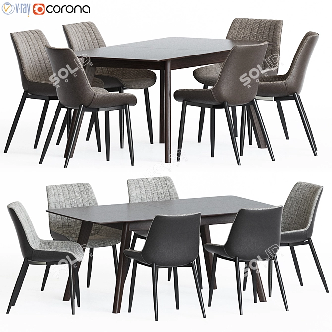 Modern Gray Dining Set 3D model image 1