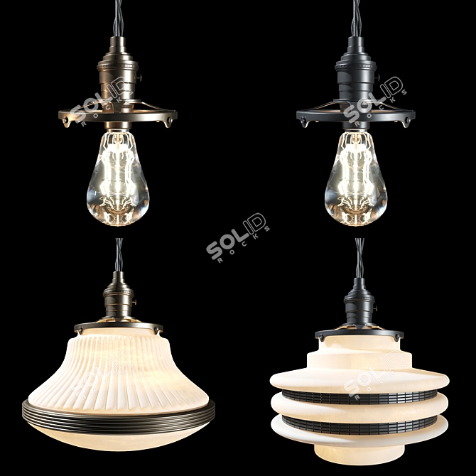 Glamorous Black & Bronze Pendant Light 3D model image 1