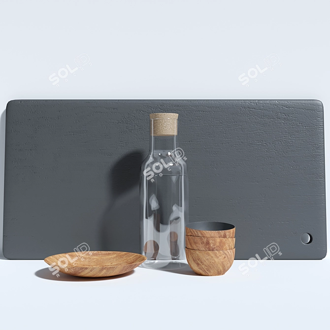 Ridge Rectangular Black Wood Serving Board 3D model image 1