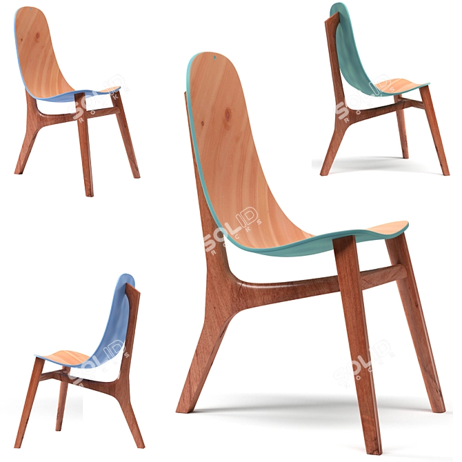 Modern Blue and Green Wooden Chair 3D model image 5