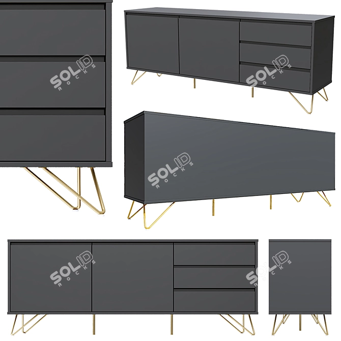 Elegant Charcoal Brass Sideboard 3D model image 2