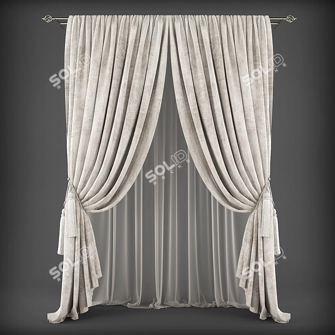 Elegant Poly-Blend Curtains 3D model image 1