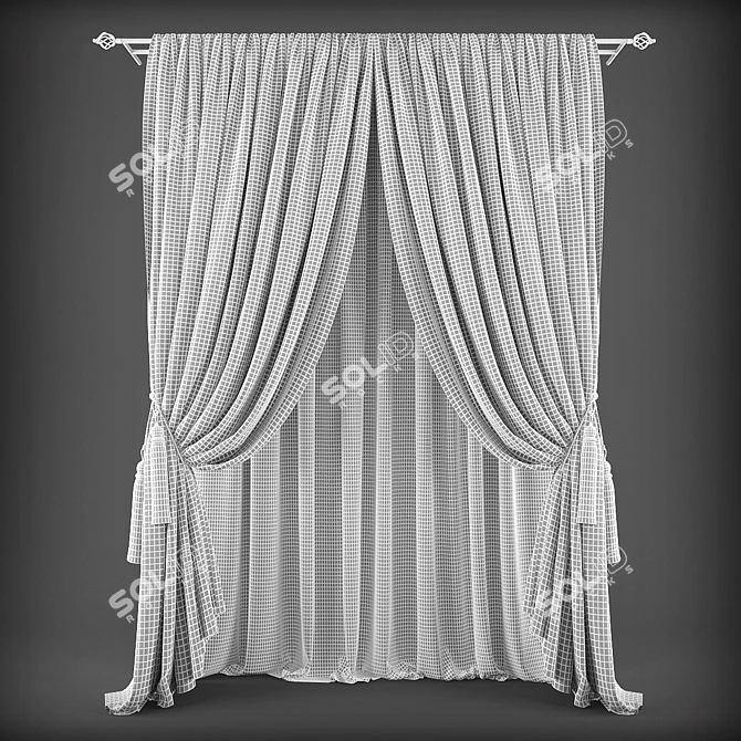 Elegant Poly-Blend Curtains 3D model image 2