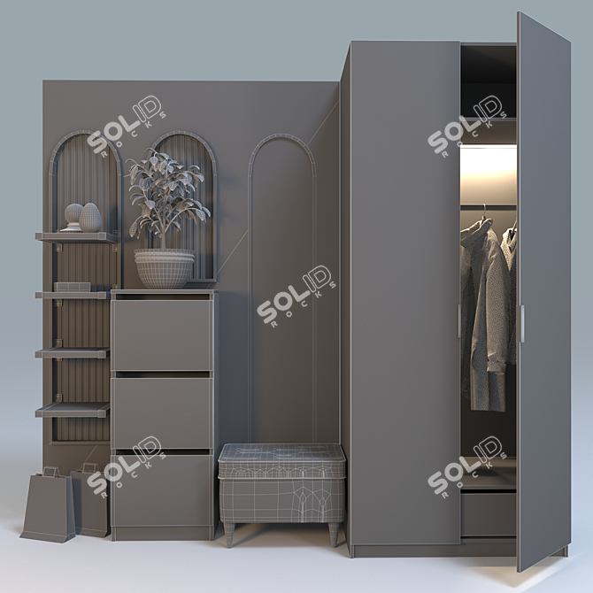 Modern IKEA Coat Rack & Wardrobe Set 3D model image 2