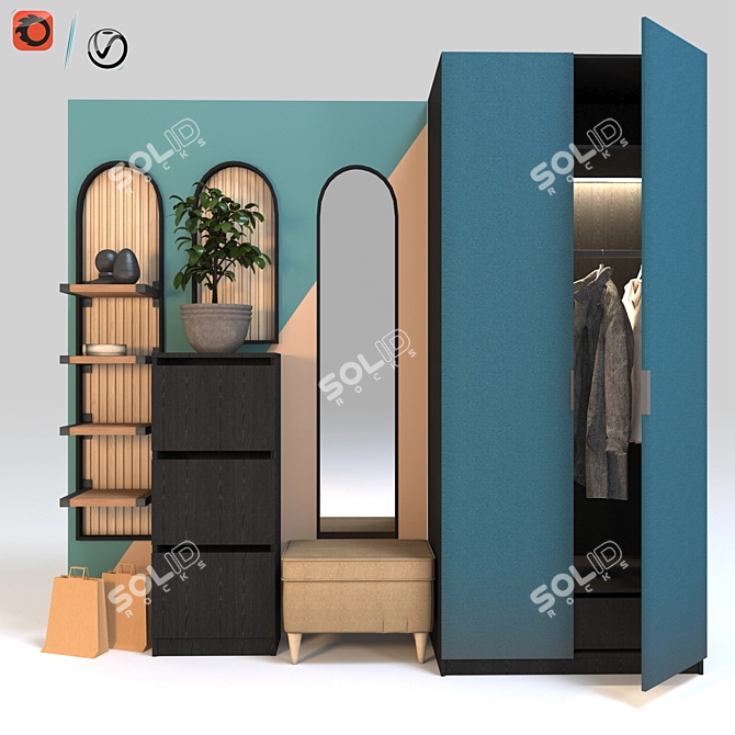 Modern IKEA Coat Rack & Wardrobe Set 3D model image 5