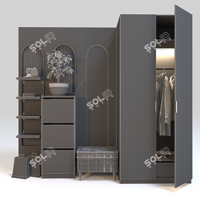 Modern IKEA Coat Rack & Wardrobe Set 3D model image 6