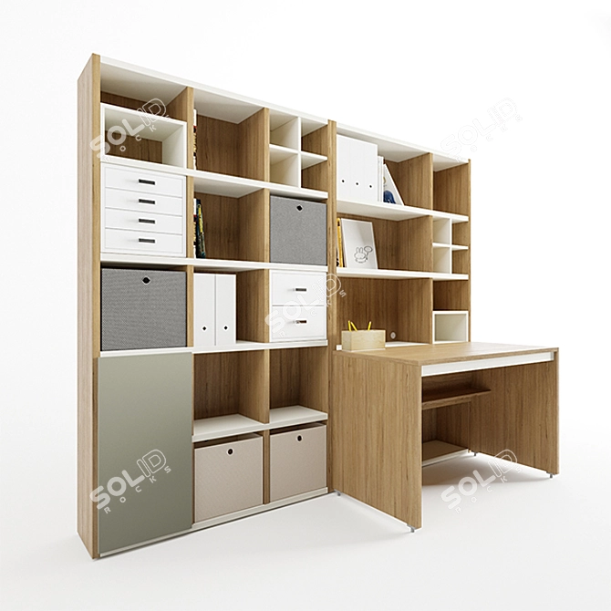 Sleek Maple Desk Bookcase 3D model image 1