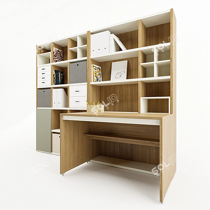 Sleek Maple Desk Bookcase 3D model image 3