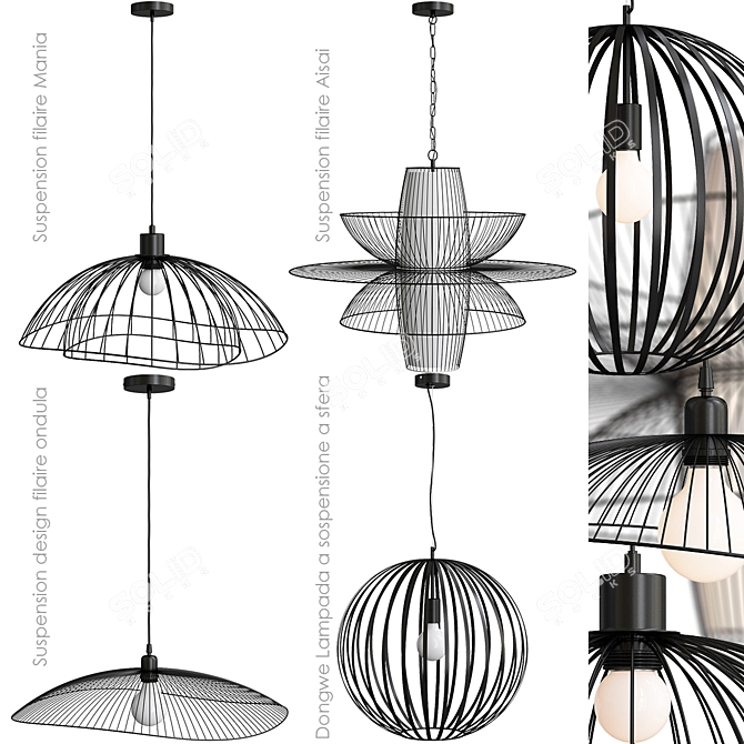 Elegant Wire Hanging Chandelier 3D model image 1