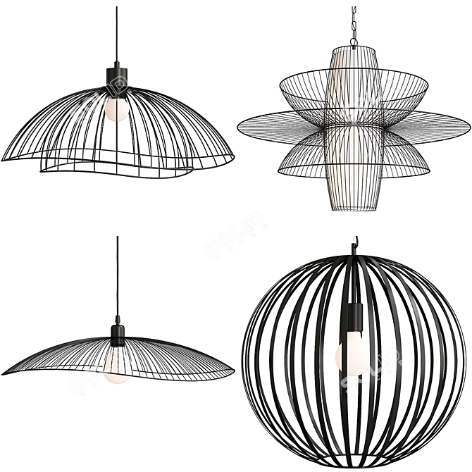 Elegant Wire Hanging Chandelier 3D model image 2