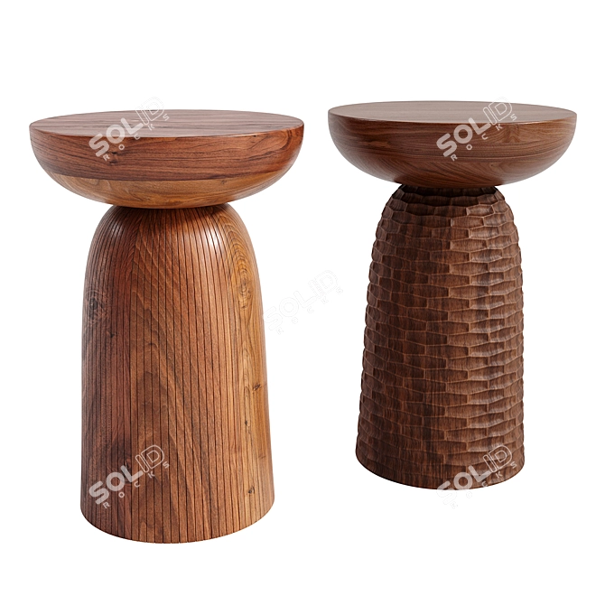 Nera Stool: Sculptural Beauty in Solid Wood 3D model image 1