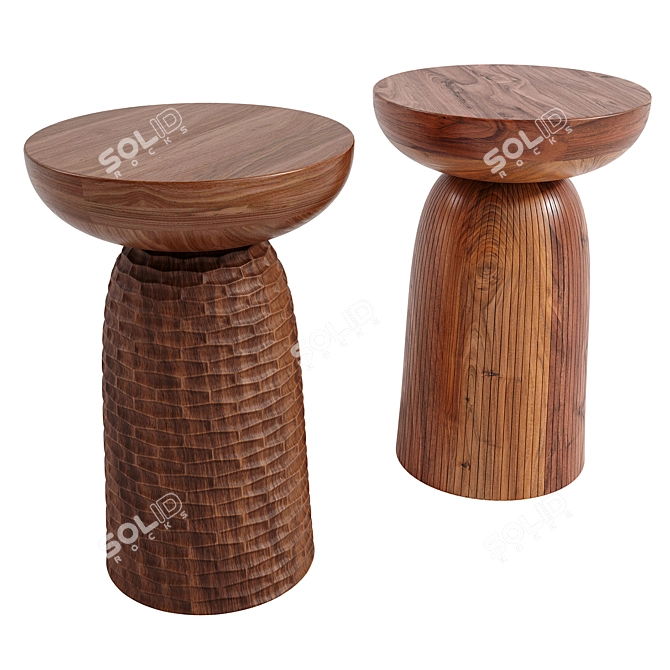 Nera Stool: Sculptural Beauty in Solid Wood 3D model image 2