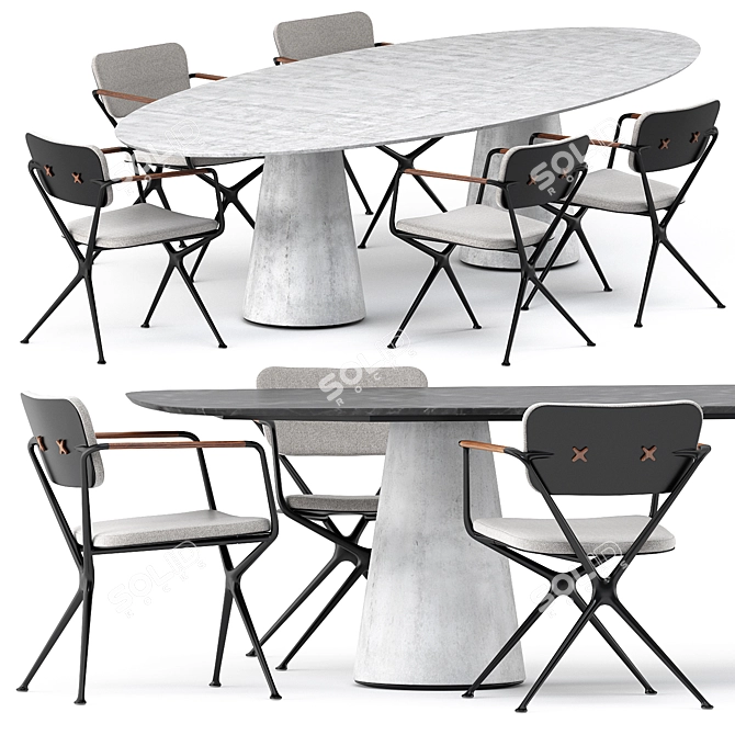 Sleek EXES Chair & CONIX Oval/Rectangular Tables by Royal Botania 3D model image 1