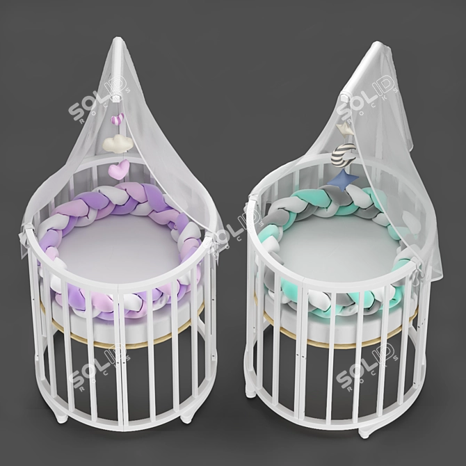 Convertible Round Baby Cot with Textures 3D model image 7