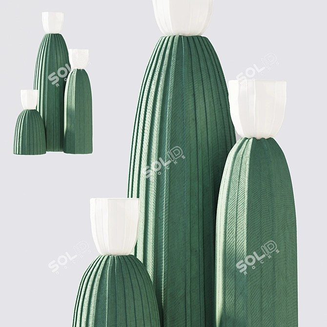 Ceramic Cactus Light: Chic Home Decor 3D model image 3