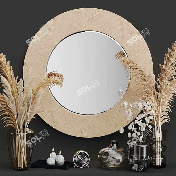 Unique Decorative Set: Mirror, Clock & Vases 3D model image 3
