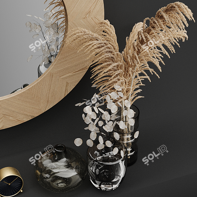 Unique Decorative Set: Mirror, Clock & Vases 3D model image 4