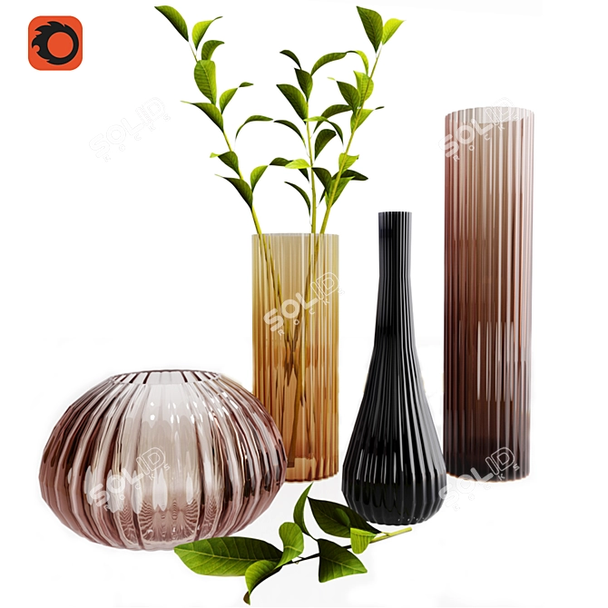 Reflex Rigati Glass Vases 3D model image 3