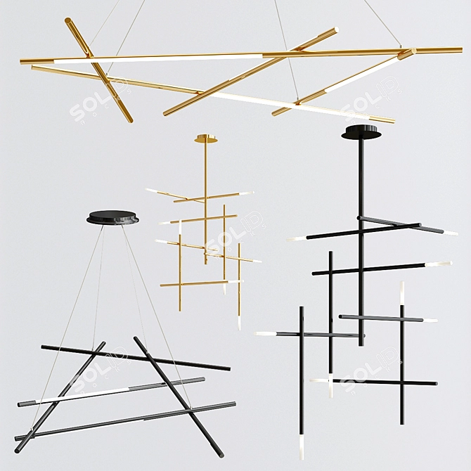 Elegant Mikado Pendant Collection 3D model image 2