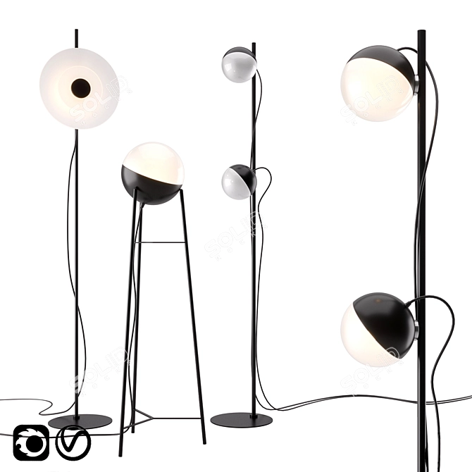 Elegant Half and Halos Floor Lamp 3D model image 4