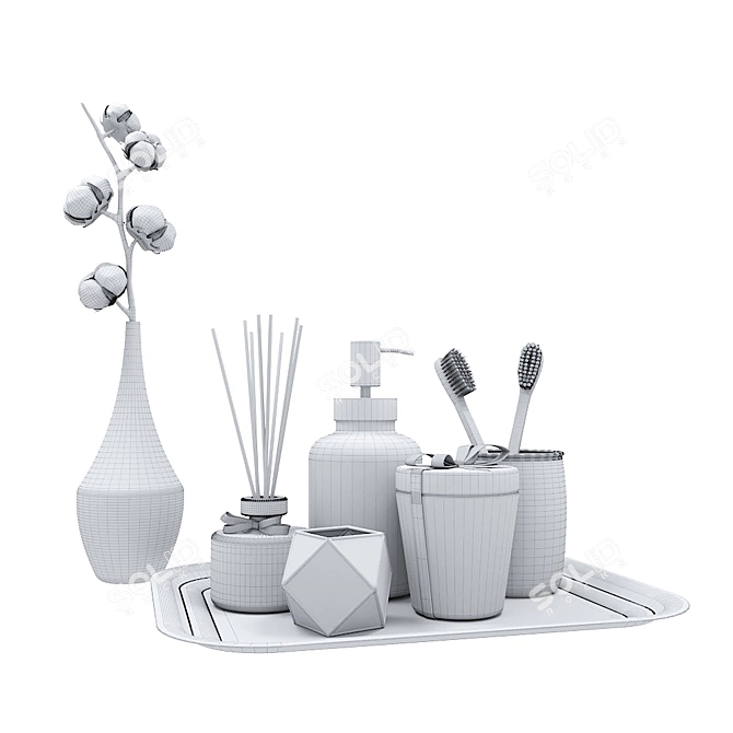 Bathroom Décor Set: Dispenser, Cream, Candle, Aromatherapy, Toothbrush Holder, Glass Vase. 3D model image 2