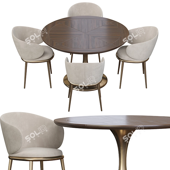 Elegant Mun Chair and Stylish Dining Table 3D model image 2