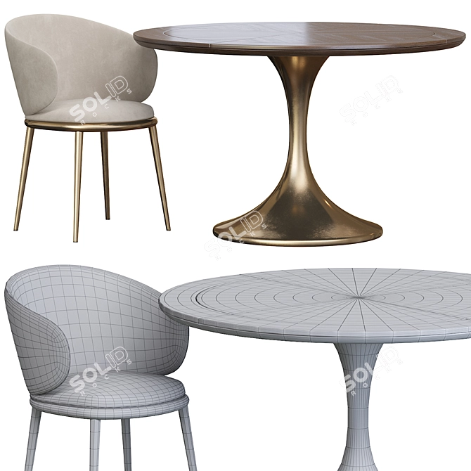 Elegant Mun Chair and Stylish Dining Table 3D model image 4