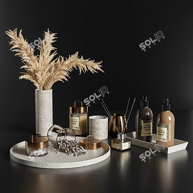 Decorative Bathroom Set with Dried Flowers 3D model image 1