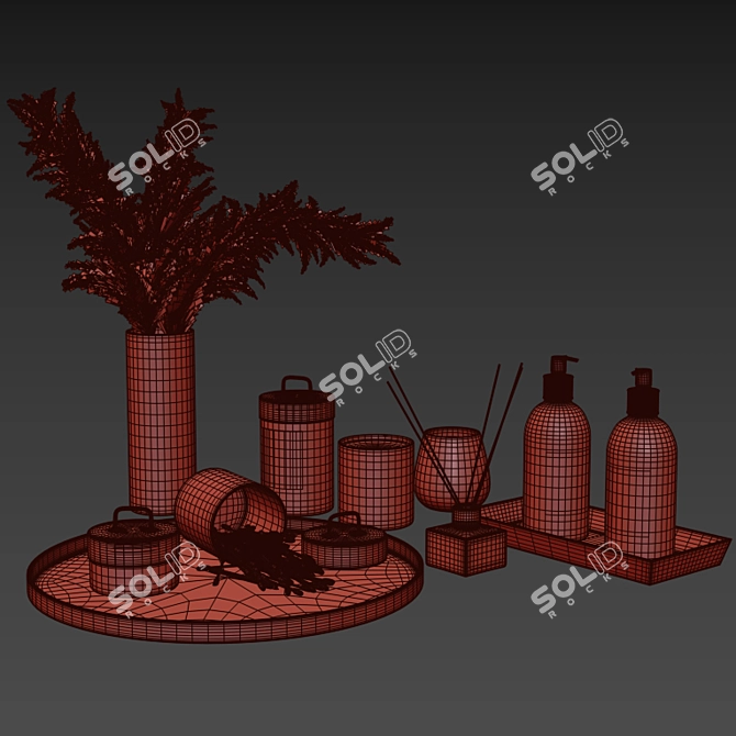 Decorative Bathroom Set with Dried Flowers 3D model image 5