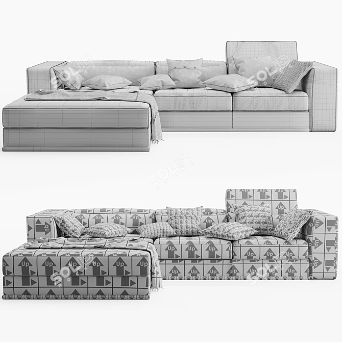 Elegant Symphony Sofa with 5 Armrests 3D model image 5