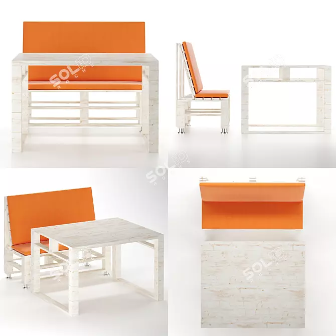 Pallet-made Table & Bench: Stylish & Affordable 3D model image 1