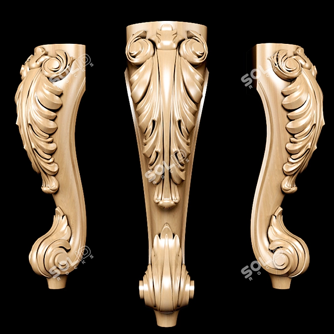 Elegant Classic Carved Table Leg 3D model image 2