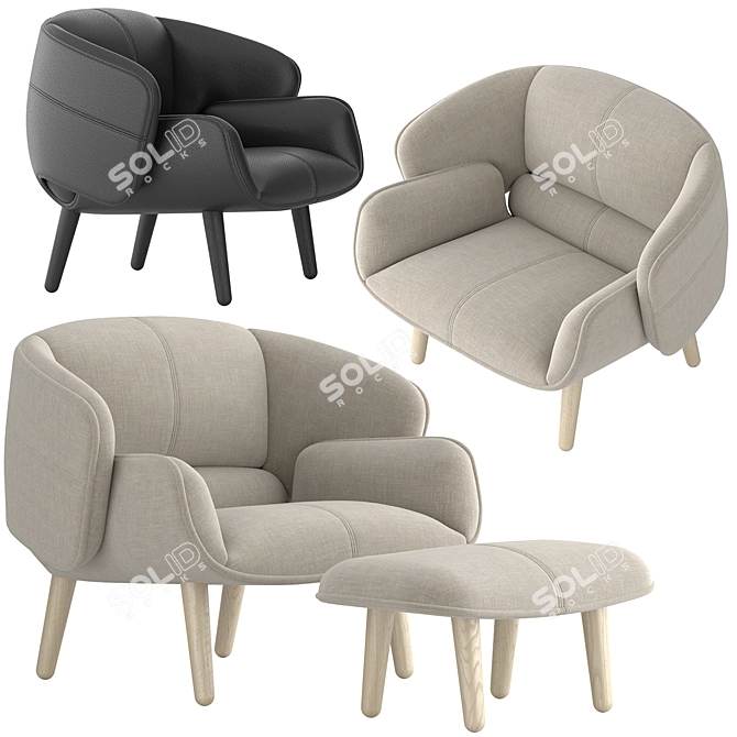 Modern Fusion Chair & Footstool Set 3D model image 1