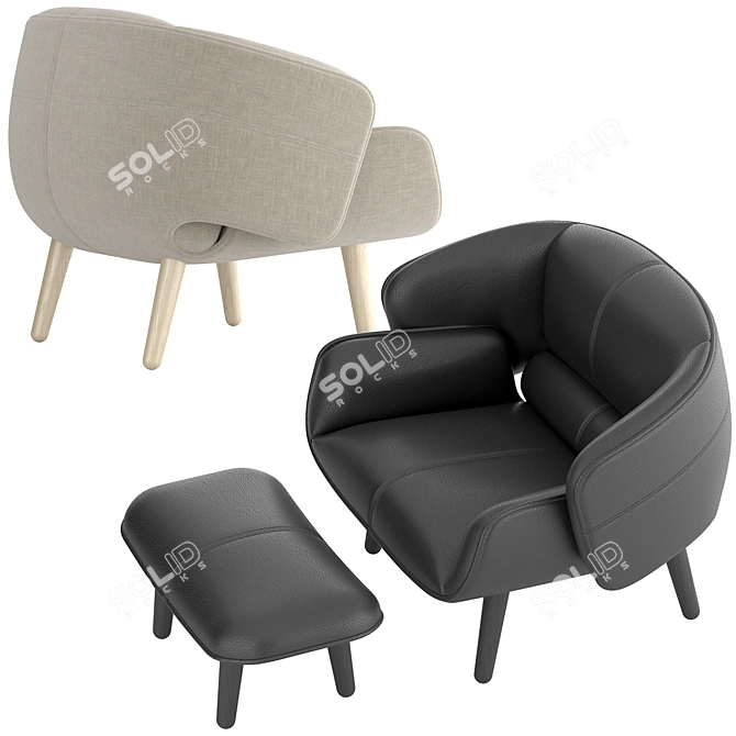 Modern Fusion Chair & Footstool Set 3D model image 2