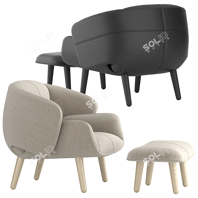 Modern Fusion Chair & Footstool Set 3D model image 3