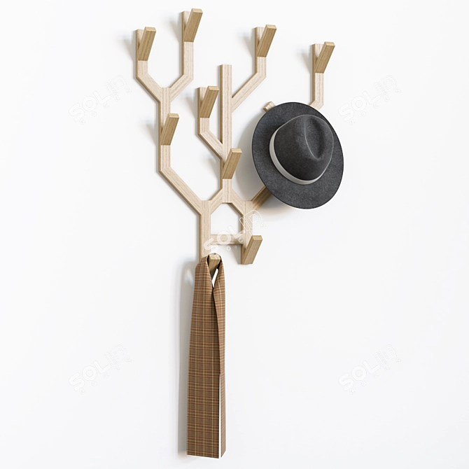 Rustic Oak Wall Coat Hanger 3D model image 1