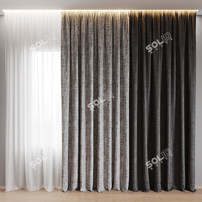 Dual-color Curtain Set 3D model image 1