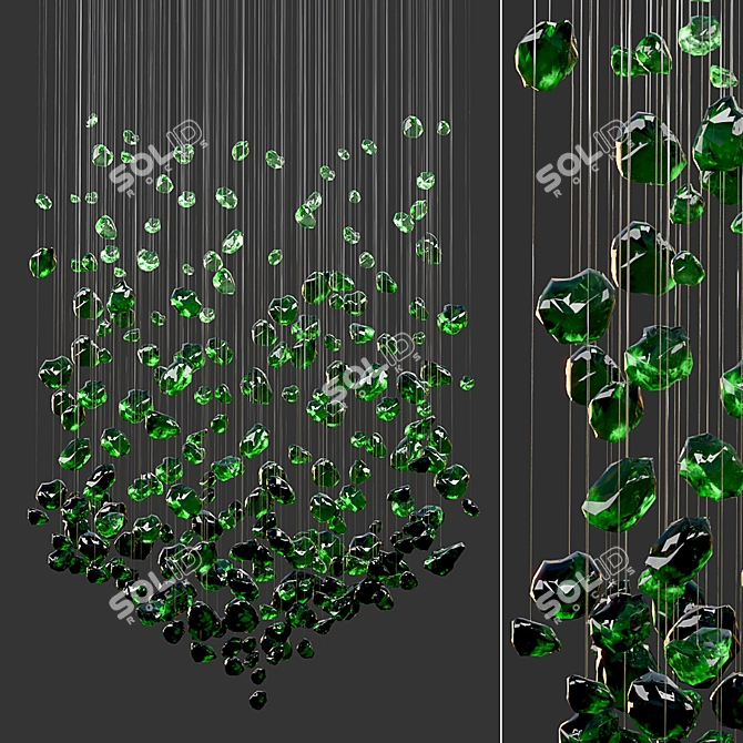 V-Shaped Green Gemstone Chandelier 3D model image 4