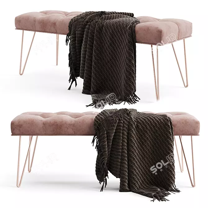 Elegant Logan Upholstered Bench 3D model image 1