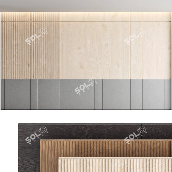 Elegant Wood Textured Decorative Wall Panel Set 3D model image 1