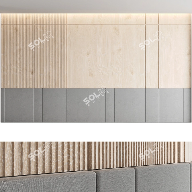 Elegant Wood Textured Decorative Wall Panel Set 3D model image 2