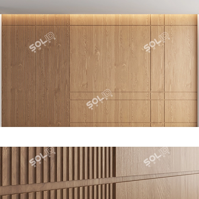 Elegant Wood Textured Decorative Wall Panel Set 3D model image 3