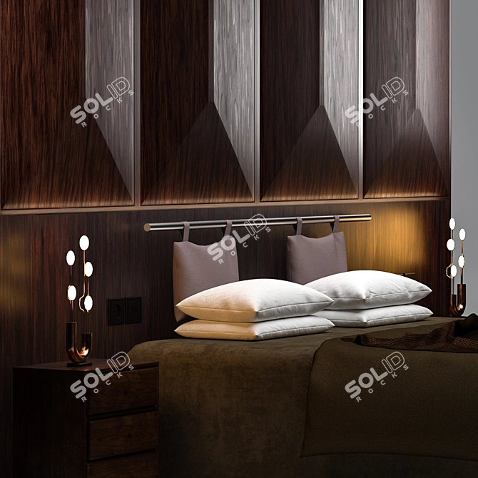 Sleek Nighttime Oasis: Modern Bed & Night Complements 3D model image 2