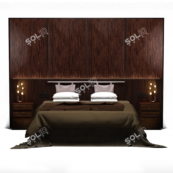 Sleek Nighttime Oasis: Modern Bed & Night Complements 3D model image 3