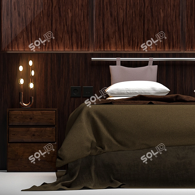 Sleek Nighttime Oasis: Modern Bed & Night Complements 3D model image 4