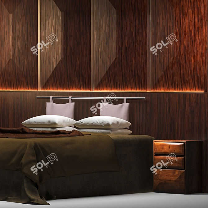 Sleek Nighttime Oasis: Modern Bed & Night Complements 3D model image 6